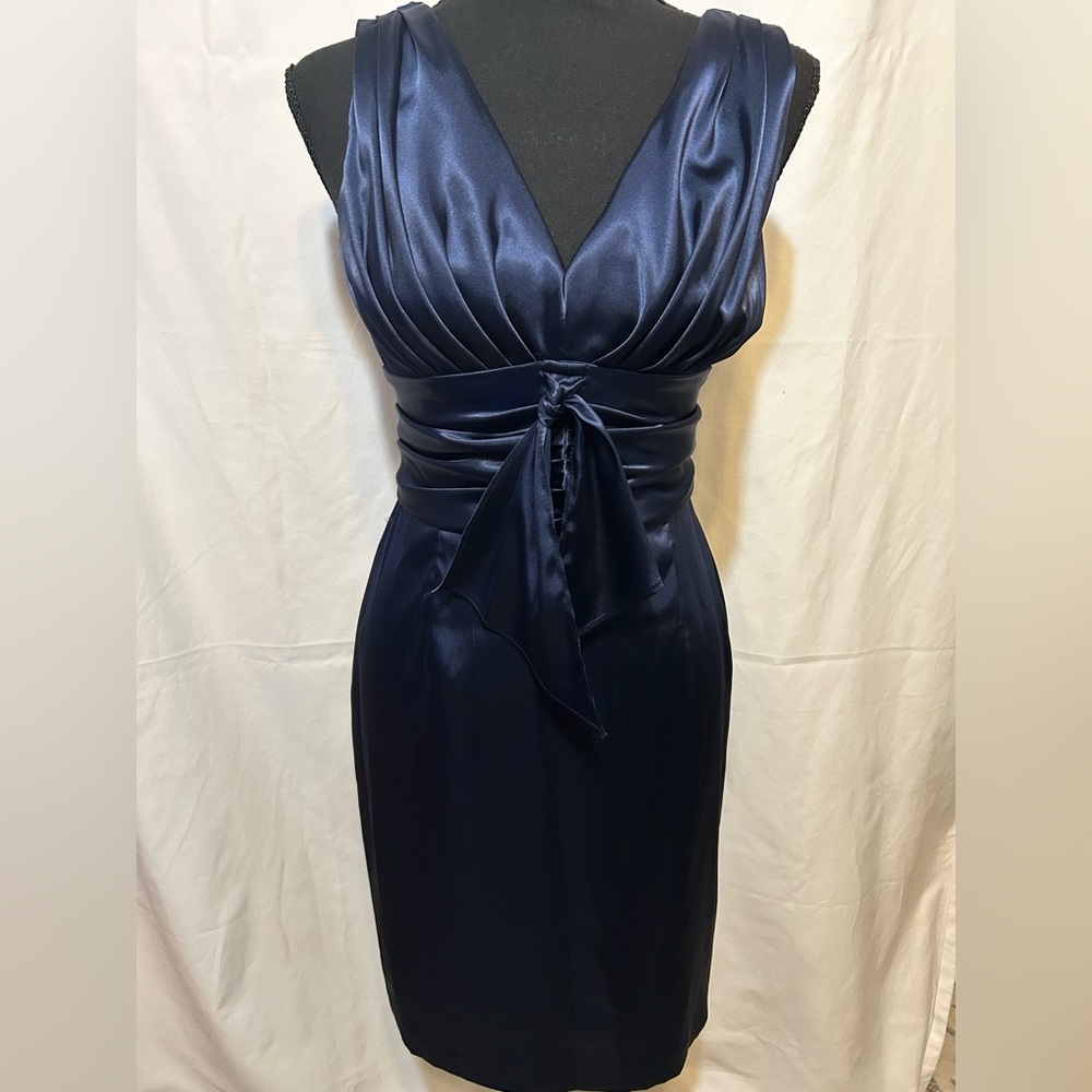 Eliza J Navy Blue Satin Sheath cocktail dress Size 2P - Picture 6 of 13
